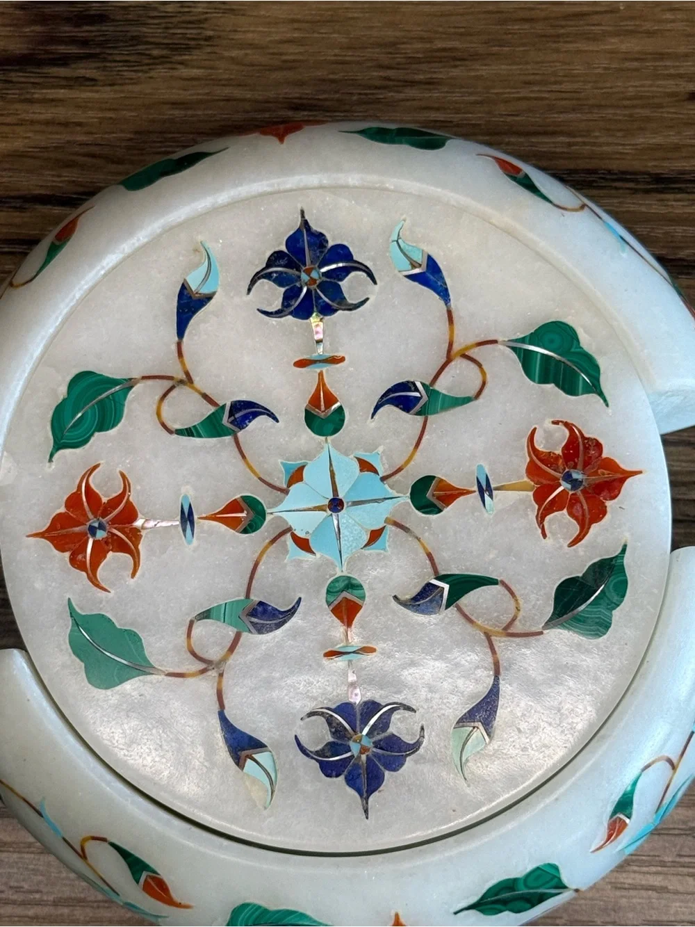 Marble Coaster Set - Pietra Dura Semi-Precious Floral Inlay